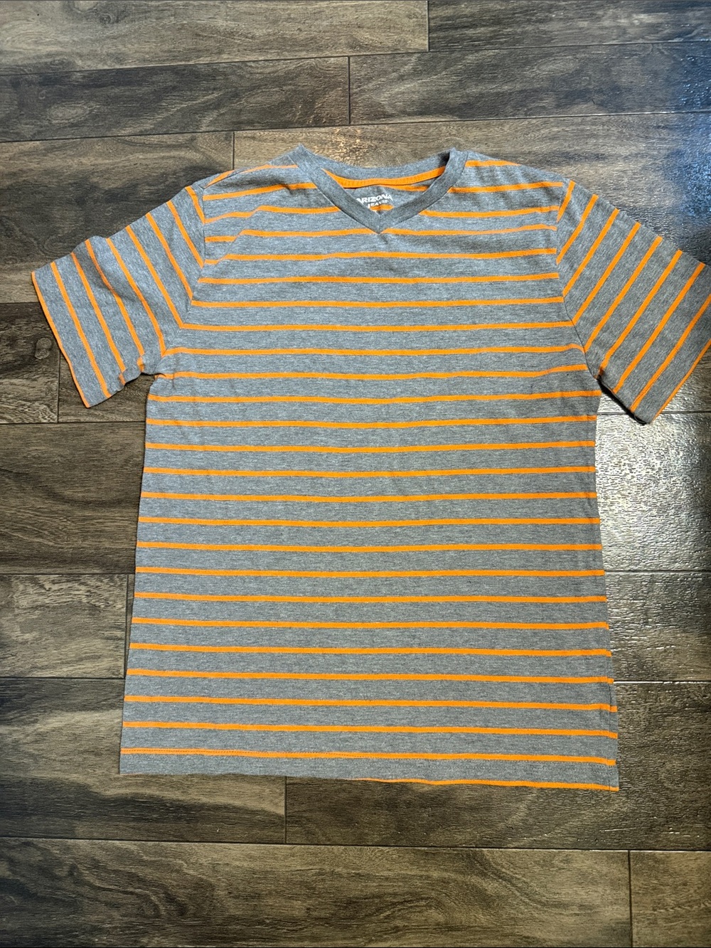 Arizona Jean Company Gray and Orange Striped Short Sleeve Tee